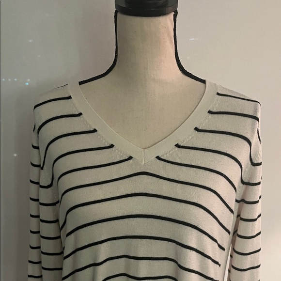 GAP Cream and Black Striped V-Neck Sweater - Picture 2 of 6